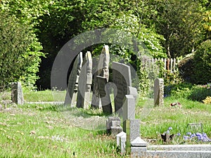 Graves and grave stones on a spring day