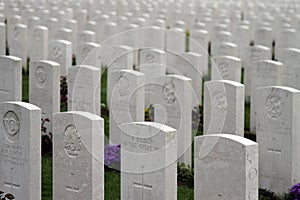 The graves of soldiers from the First World War at Tyne Cot cemetery, near Ypres, Belgium