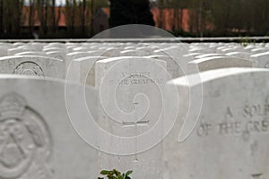 The graves of soldiers from the First World War at Tyne Cot cemetery, near Ypres, Belgium