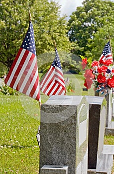 Gravesite with American Flags