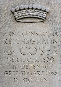 Gravestone of Countess Anna Constantia von Cosel, Germany