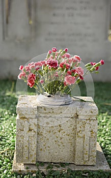 Gravestone with flowers