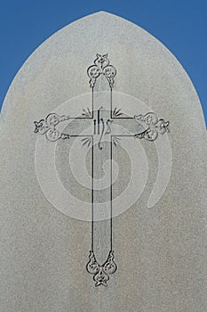 Gravestone memorial with Cross and Christogram photo