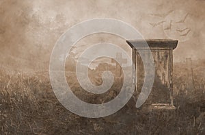 Gravestone in moonlight