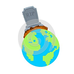 Gravestone on planet Earth. Dead earth. No life, disaster. vector illustration