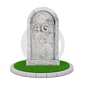Gravestone with RIP 4G Cellular Technology Sign. 3d Rendering