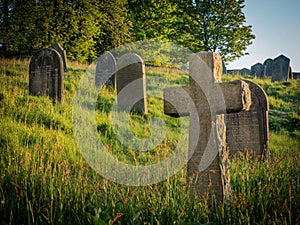 Gravestones in old graveyard in Hawes,
