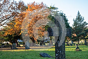 Gravestones in Paines Lane Cemetery, Pinner, with graves dating from Victorian times, located Paines Lane, Pinner, Middlesex, UK.