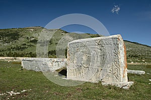 Gravestones on tableland Dugo Polje in Bosnia