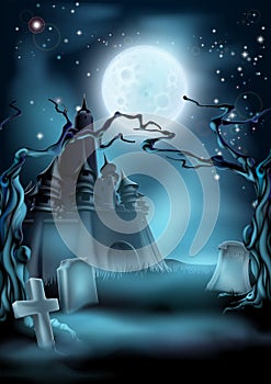 Graveyard and Castle Halloween Background