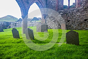 Graveyard cemetery in Peel Castle, Isle of Man