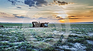 Graveyard of ships at the bottom of the Aral Sea