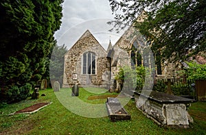 The graveyard of St Bartholomew`s Church in Otford, Kent, UK