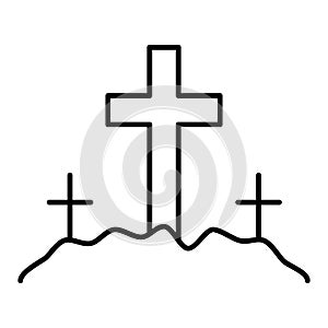 Graveyard thin line icon. Cemetery vector illustration isolated on white. Cross outline style design, designed for web