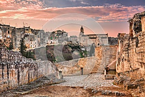 Gravina in Puglia, Bari, Italy: landscape at sunrise of the old