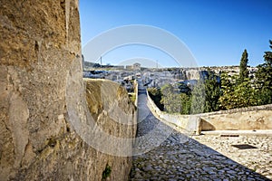 Gravina in Puglia, with the Roman two-level bridge that extends over the canyon. Apulia, Italy