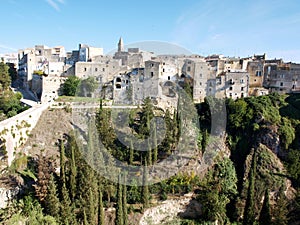 Gravina in Puglia viewed from the Roman Archaelogical park, Puglia, italy 