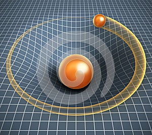 Gravity 3d illustration - object affecting space / time and other objects motion