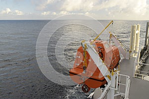 lifeboat of a ship stowed in the cradle