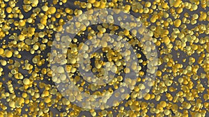 Gray 2021 typography design. Yellow glossy balls falling. Abstract animation, 3d render.