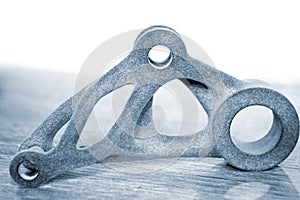 Gray abstract model object printed on 3d printer from powder close-up