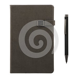 Gray agenda and pen over a white background, isolated background