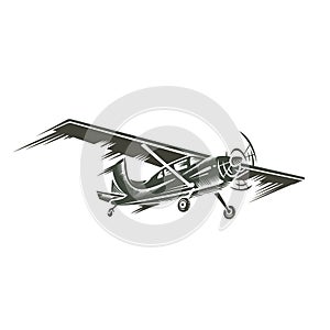 Gray airplane, isolated object on white background, vector illustration