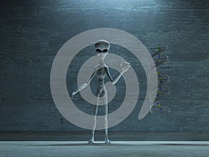 Gray alien being with dna