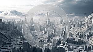 Gray alien world block futuristic cityscape skyline landscape