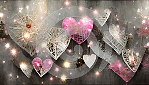 gray background with bokeh and pink hearts