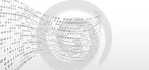 Gray background with data flow. Binary code, artificial intelligence. Program code. Computer background of numbers. Analytics,