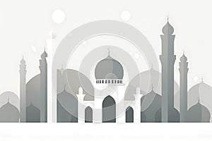 A gray background with a mosque and the words ramadan. AI generation photo