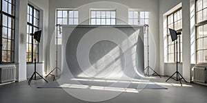 Gray background for product presentation with shadow and light from windows