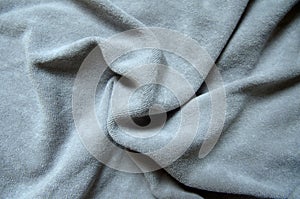 Gray background, soft velor fabric draping