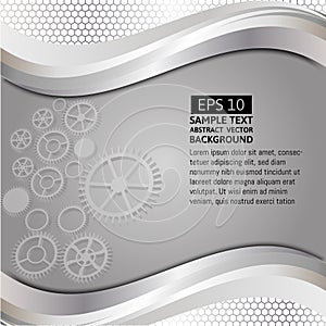 Gray background and white gears abstract technology vector with copy space