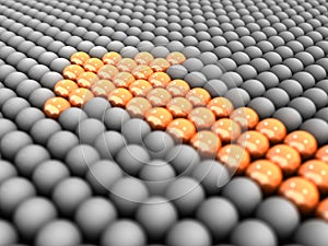 Gray balls are laid out in an orderly manner in the space.