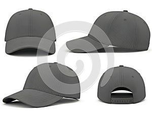 Gray baseball cap from multiple angles isolated on white background