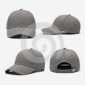 Gray baseball cap from multiple angles isolated on white background