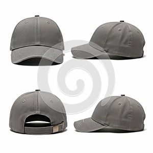Gray baseball cap from multiple angles isolated on white background