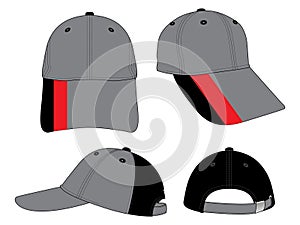 Gray-Black-Red Baseball Cap Design