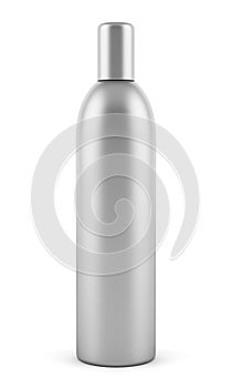 Gray blank shampoo bottle on white