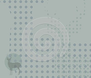 Gray-blue background with circles and patterns outline of a horned deer figure restrained technical vector illustration background