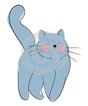 Gray and Blue Cat Cartoon Drawing. photo