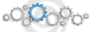 Gray Blue Gears White Background Header