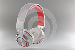 Gray bluetooth wireless headphones, close-up