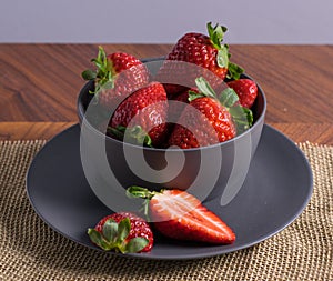 Gray Bowl with strawberries photo