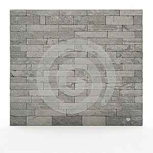 Gray brick wall isolated on a white. Building material, brickwork texture