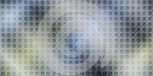 Gray brushed stainless steel vector pattern. Iron gradient texture with black circles. Silver perforated metal background