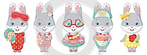 Gray Bunny Character Paper Doll