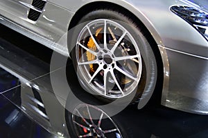 Gray Car alloy wheel and disc-brake sport car